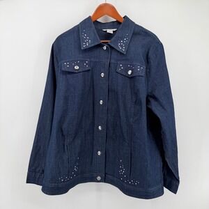 Allison Daley Women's 18 Denim Jacket Dark Wash Rhinestone Embellished Stretch